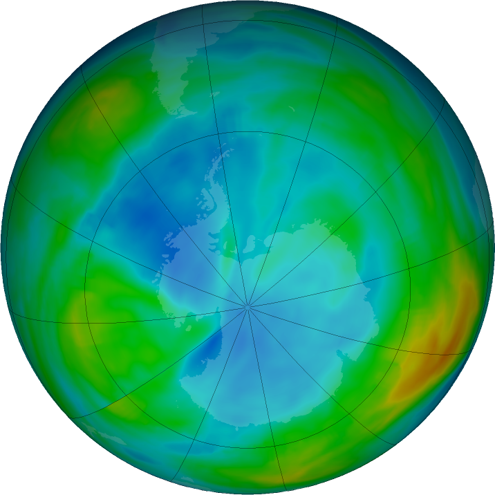 Antarctic ozone map for 09 July 2019
